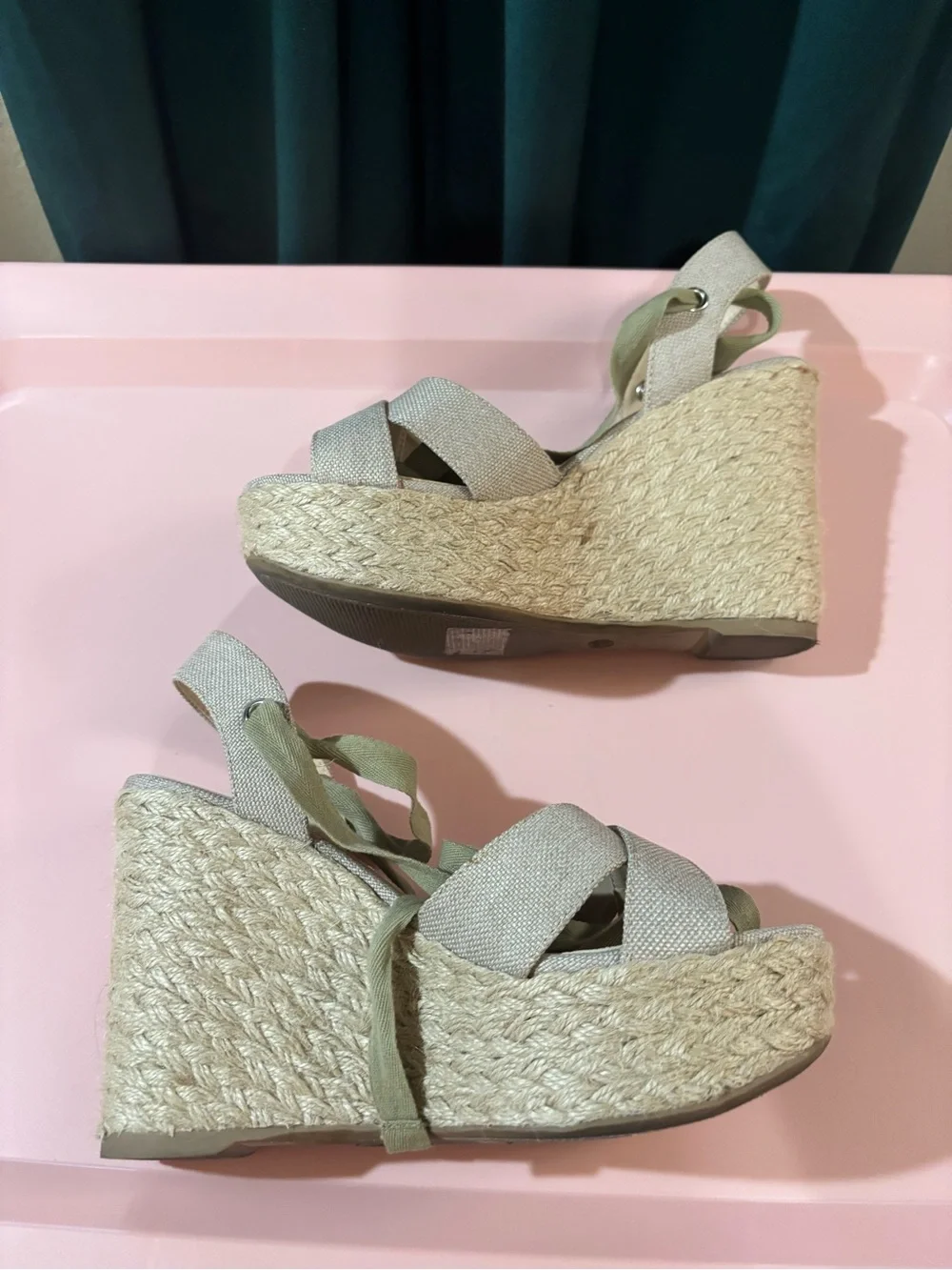 Lulu's Natural Woven Espadrille Wrap Wedge Sandals